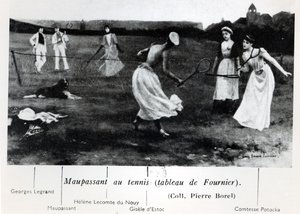 Guy de Maupassant (1850-93) Jogando Tênis, de &39;Maupassant et l&39;Androgyne&39; de Pierre Borel, publicado em 1944, Paris
